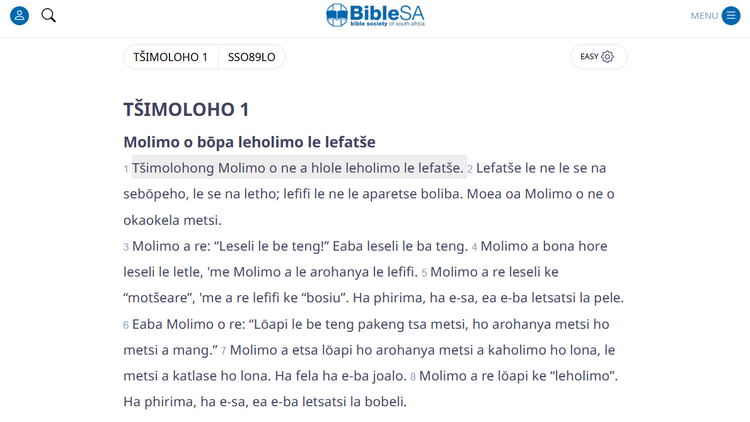 Screenshot of the Sesotho Bible online reader