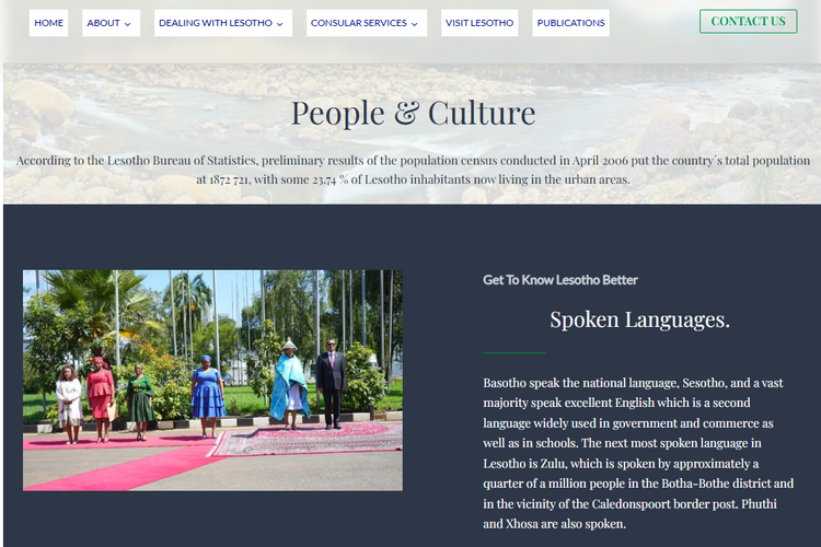 People & Culture page on the Lesotho High Commission website