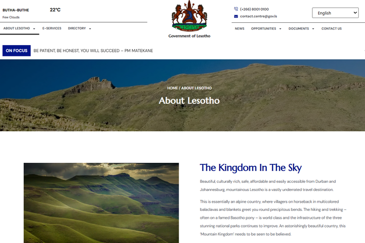 About Lesotho page from the Lesotho Government website